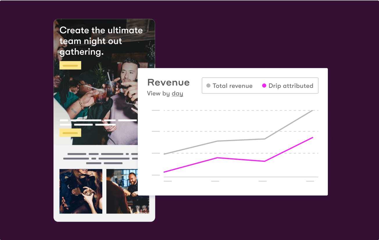 A revenue chart overlaying an example email. A revenue chart overlaying an example email.