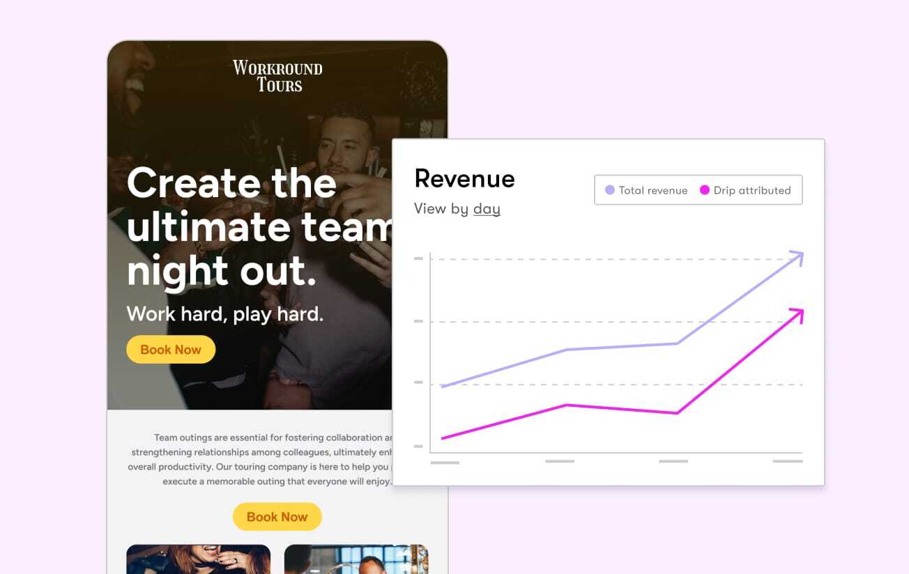 An email and a chart showing a revenue increase. An email and a chart showing a revenue increase.
