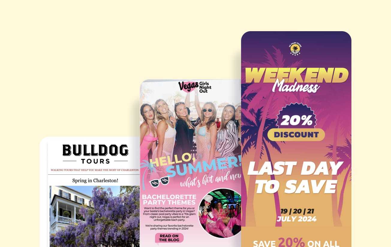 Example touring, events, and recreation emails. Example touring, events, and recreation emails.