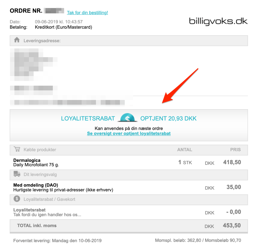 Billigvoks Order Confirmation Email