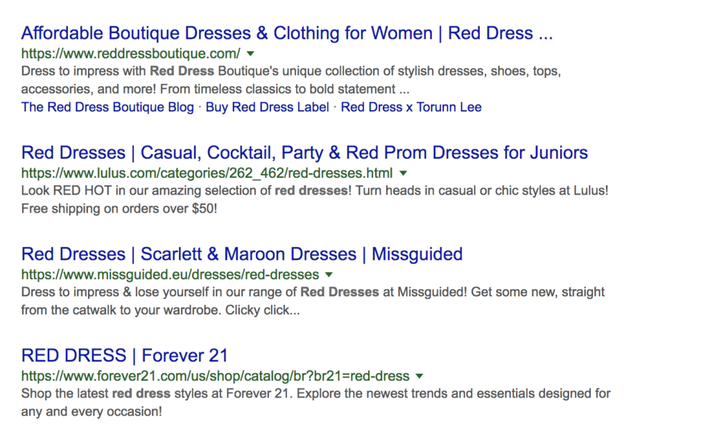 Red Dress SERP Results
