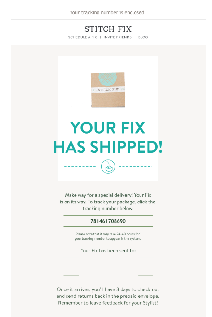 Stitch Fix Confirmation Email